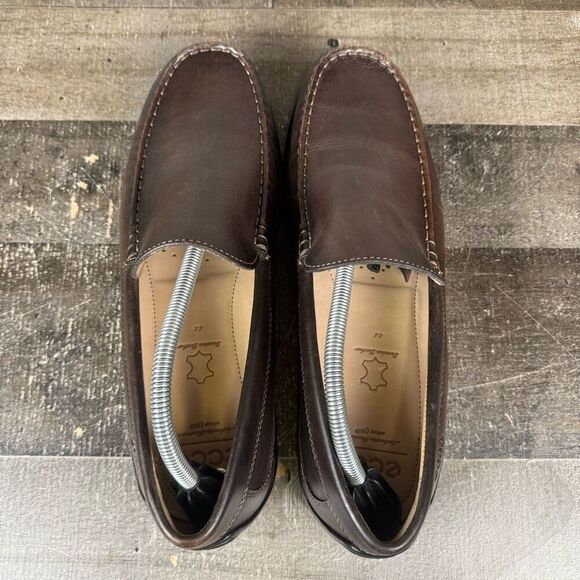 Ecco Men Size 44 US 11 Classic Moc Loafers Coffee Brown Leather Driving Shoes main image 8